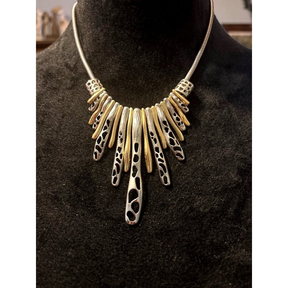 Gold-silver Tone Necklace Princess Fringe Lobster clasp Luxury 16” Glam Dazzle